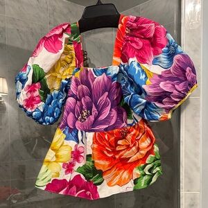 FARM Rio Colorful Floral Puff Sleeve Blouse